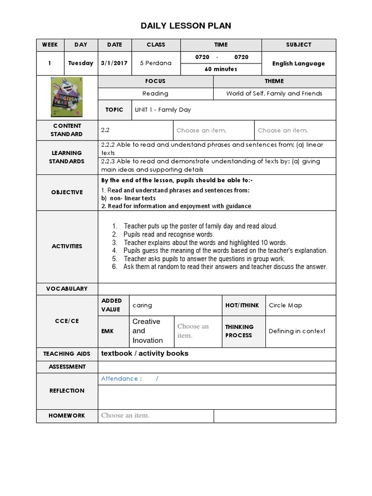 Year 6 English Family Day Lesson Plan | PDF | Lesson Plan | English ...