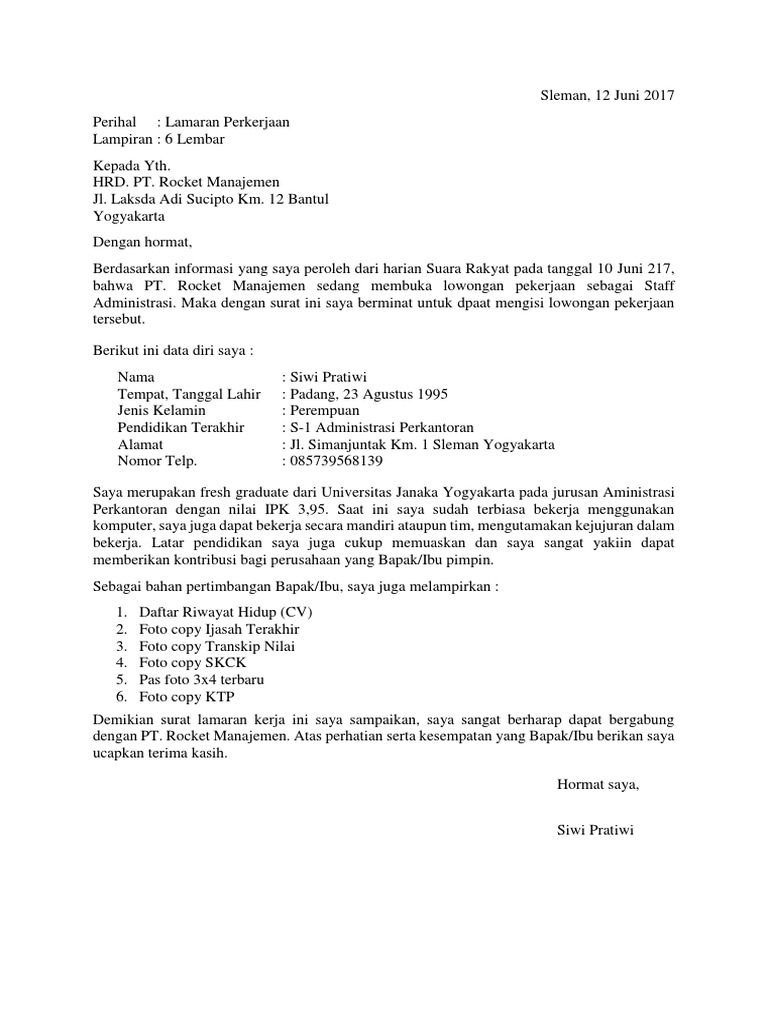 Download 64+ Contoh Surat Surat Lamaran Kerja Untuk Fresh Graduate Terbaru Gratis