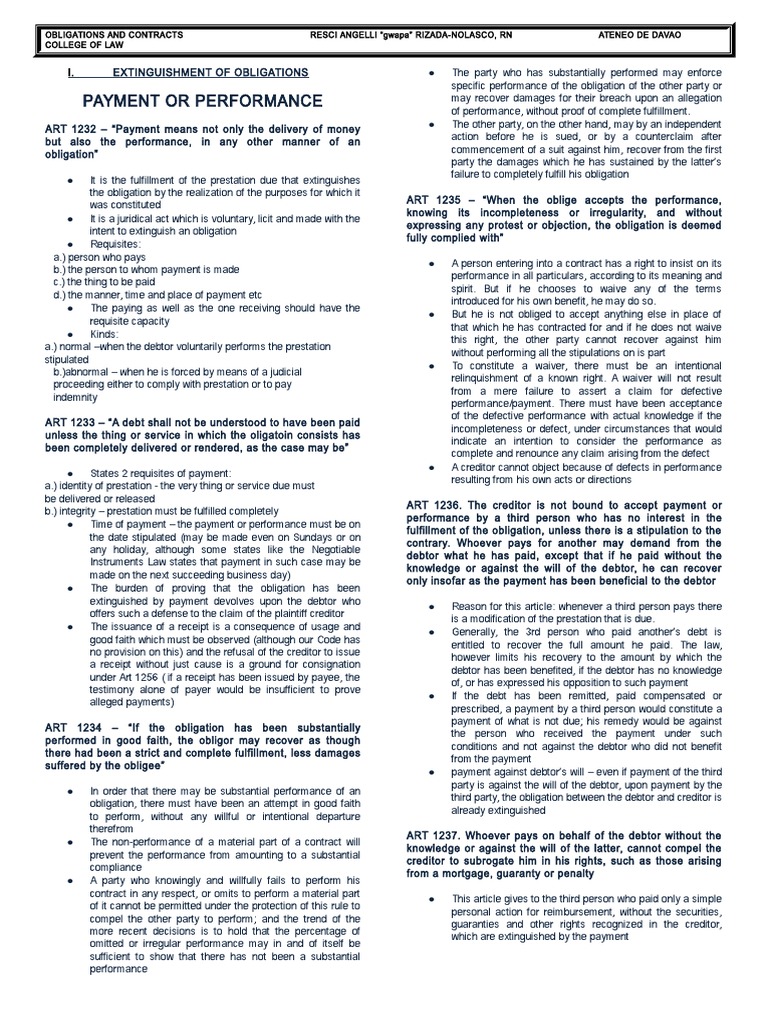 Obli ART 1232 | PDF | Legal Tender | Payments