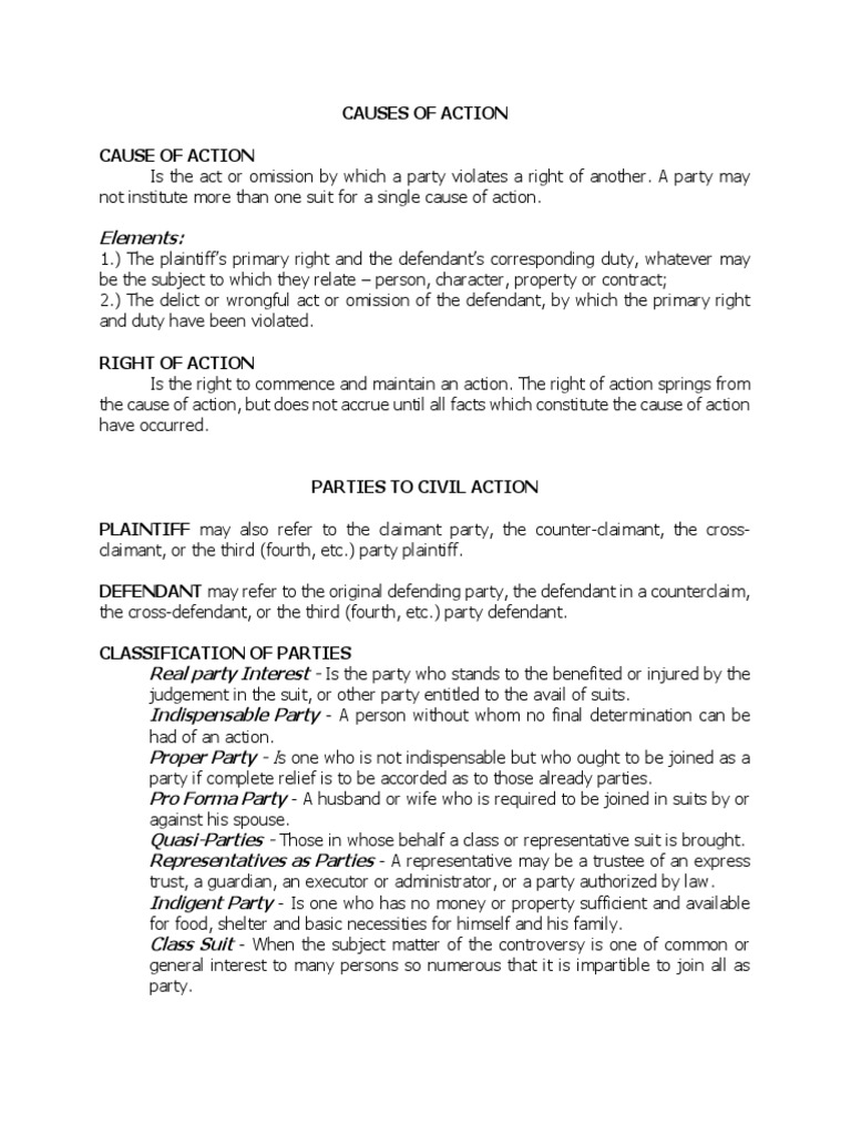 Causes of Action Cause Of Action Lawsuit