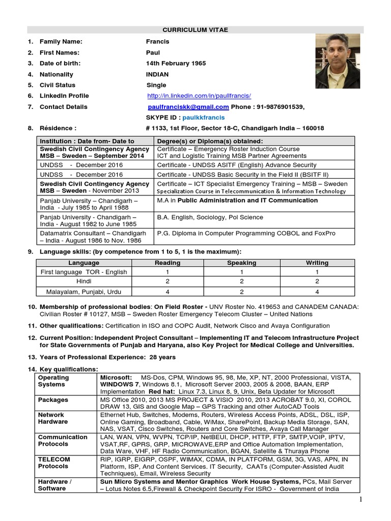 Paul Francis EC Format - CV - EU | PDF | Integrated Circuit | Afghanistan