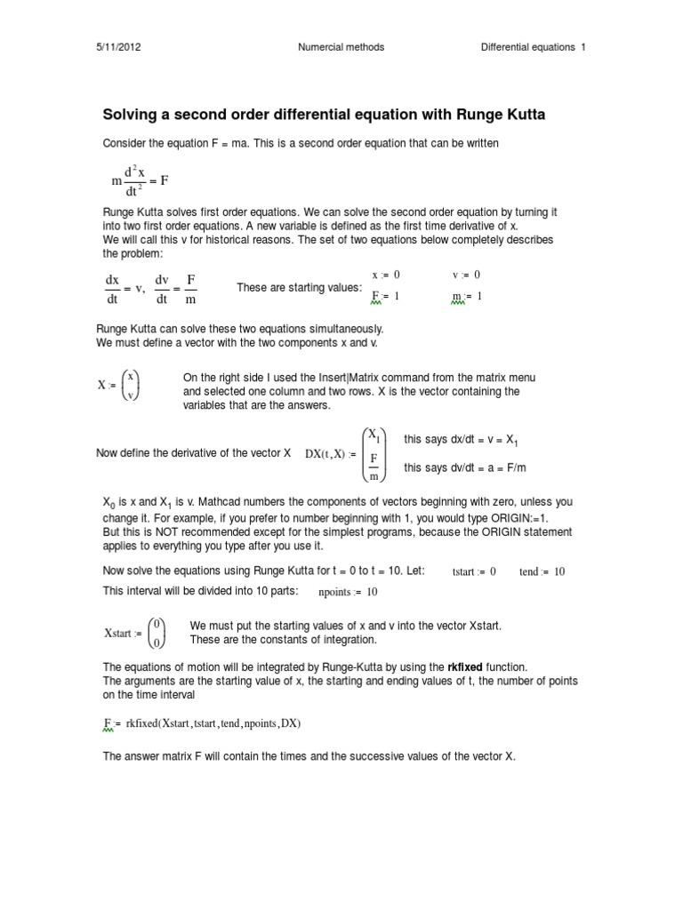 Solving A Second Order Differential Equation With Runge Kutta PDF