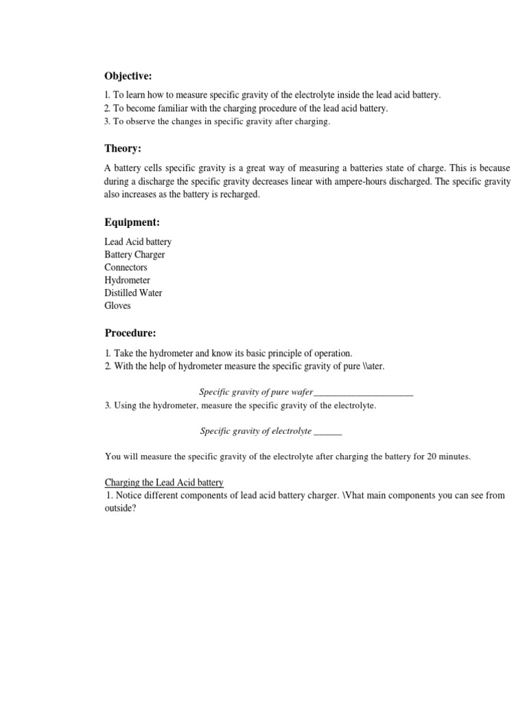 Measuring Changes in LeadAcid Battery Electrolyte Specific Gravity