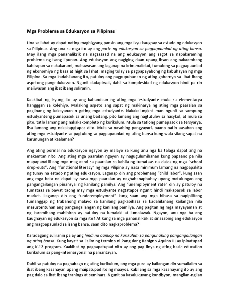 Mga Problema Sa Edukasyon Sa Pilipinas  PDF