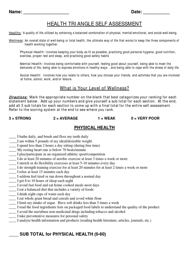 Worksheets Health Triangle Worksheet health traingle assessment worksheet 14 15 pdf behavioural sciences psychology cognitive science