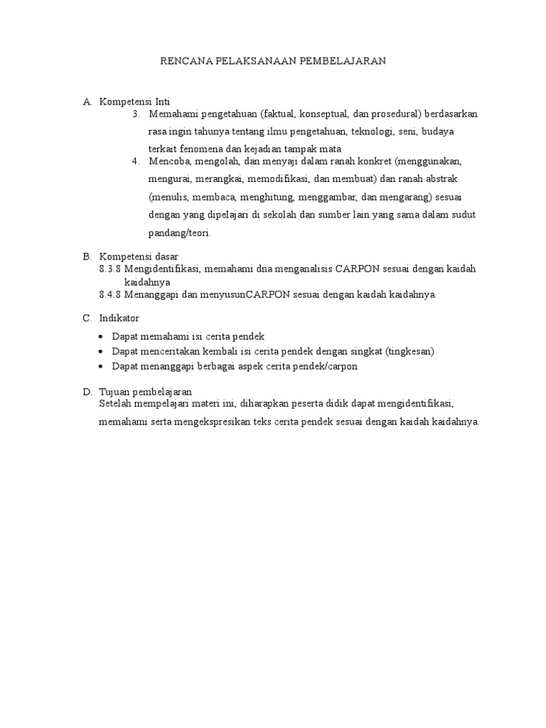 Rencana Pembelajaran Carpon Bahasa Sunda | PDF