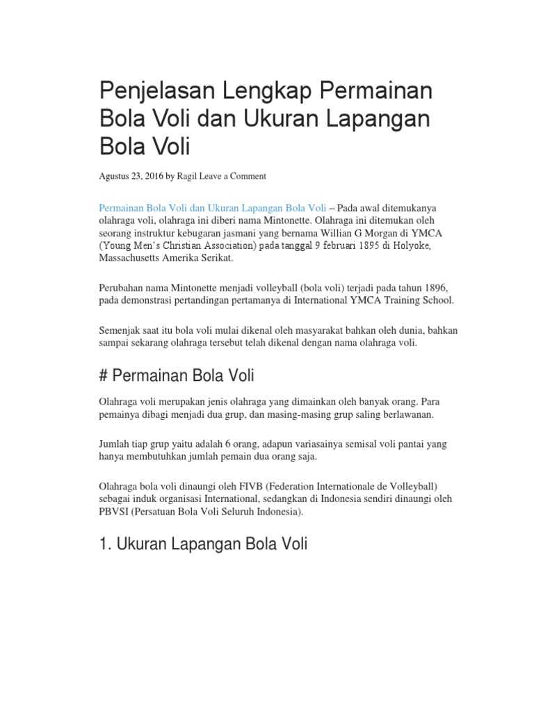 Penjelasan Lengkap Permainan Bola Voli Dan Ukuran Lapangan