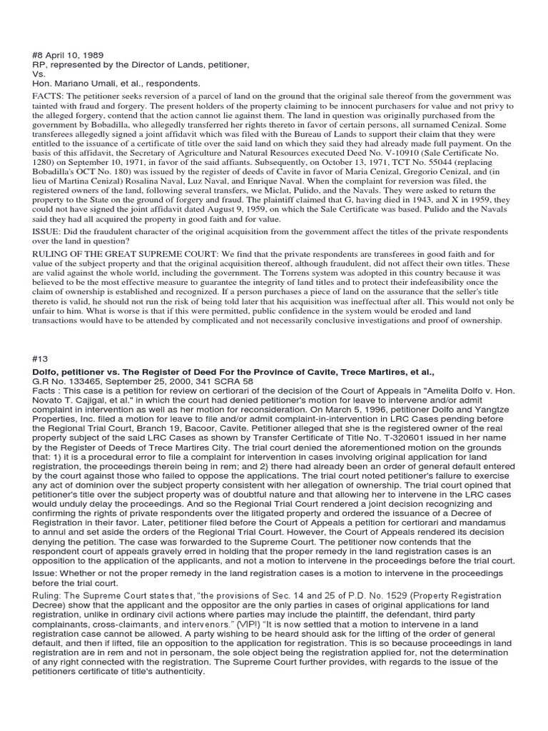 Dolfo, Petitioner vs. The Register of Deed For The Province of Cavite