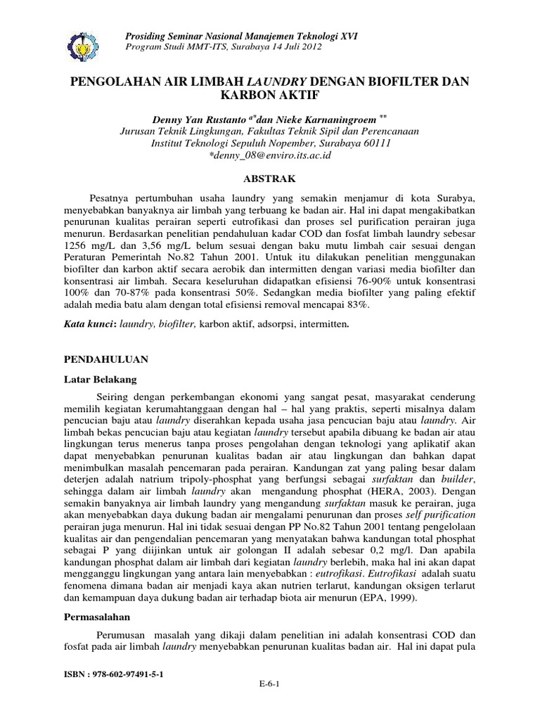 Pengolahan Limbah Laundry dengan Biofilter | PDF