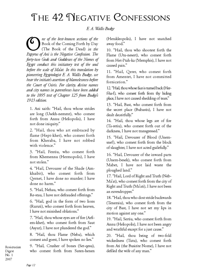 42 Confessions | PDF | Ancient Egyptian Religion | Ancient Egypt