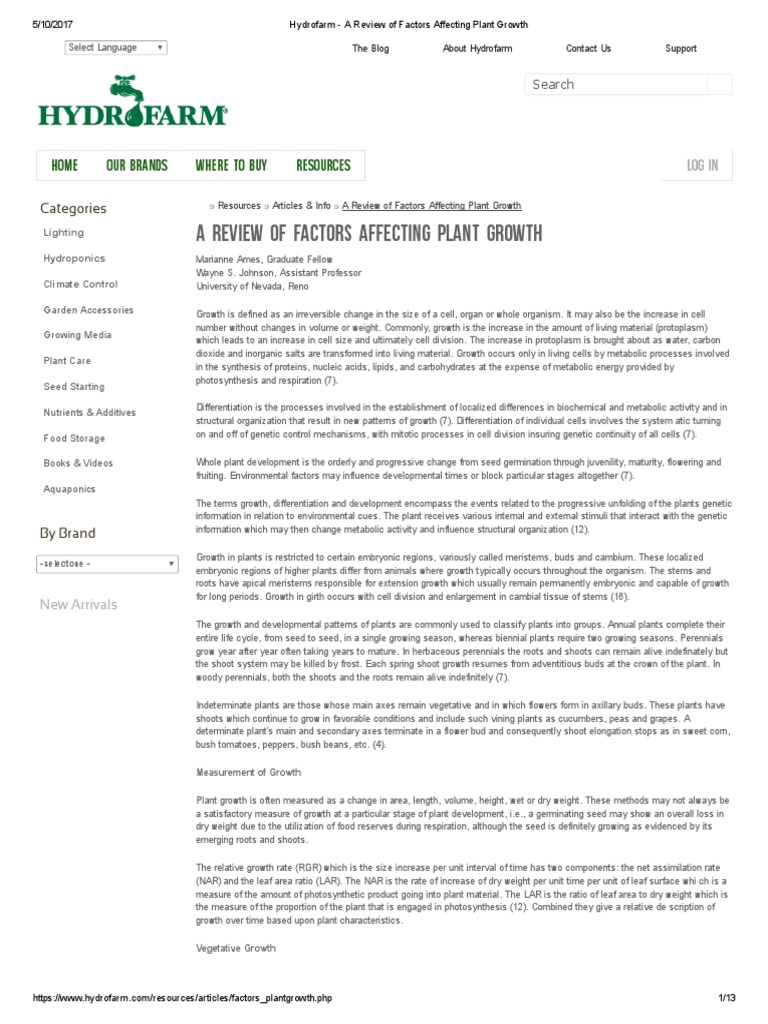Hydrofarm A Review of Factors Affecting Plant Growth | PDF | Plant ...