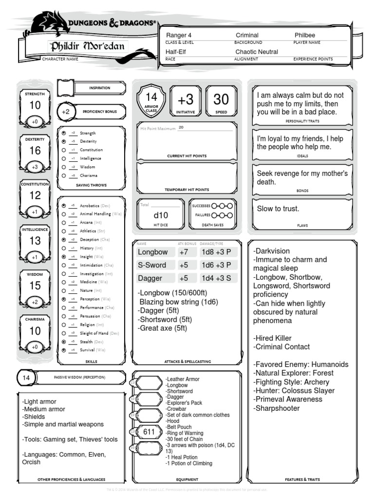 template for dndn 5e ranger | Fantasy Role Playing Games | Role Playing