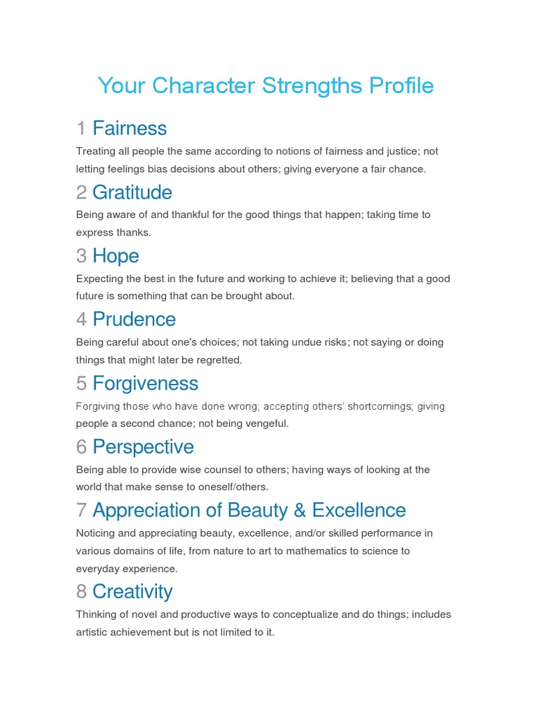 Character Strengths Overview | PDF | Forgiveness | Emergence