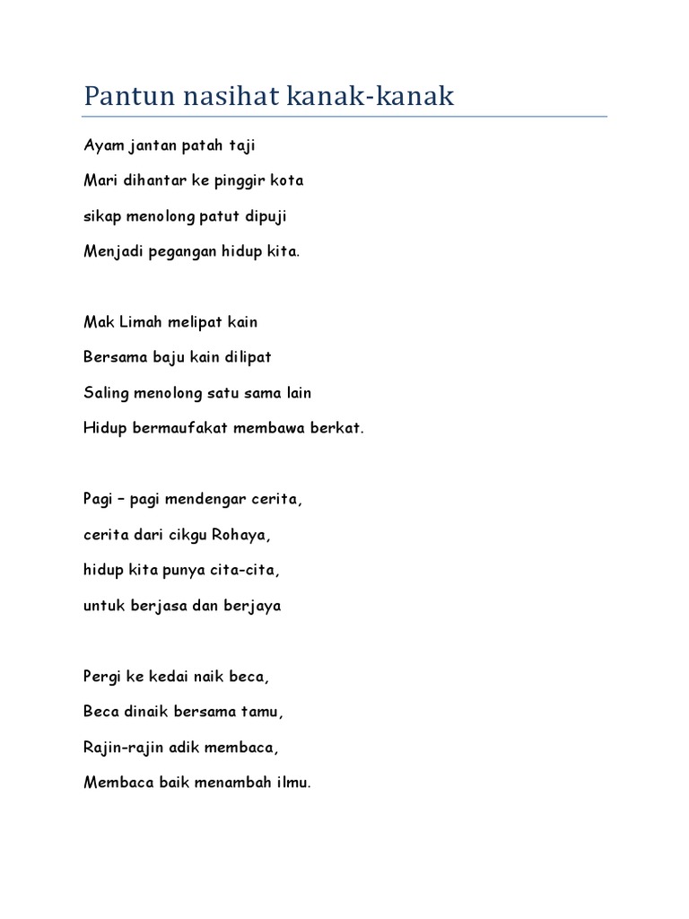 Pantun Nasihat Kanak