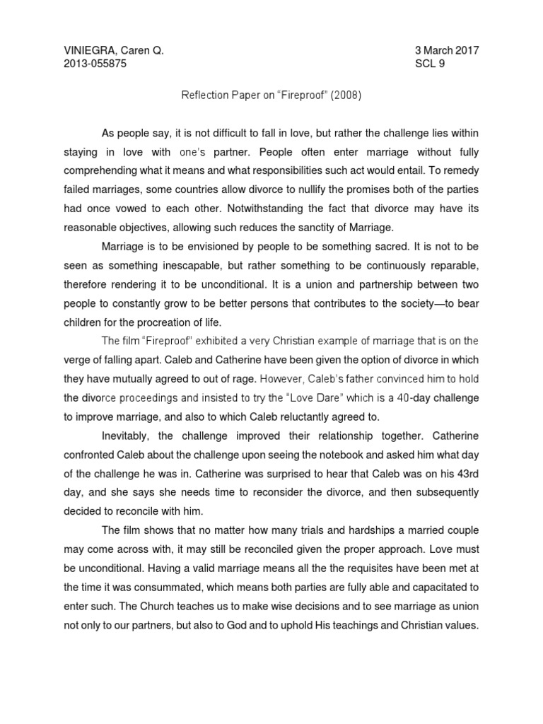 Reflection Paper "Fireproof" PDF