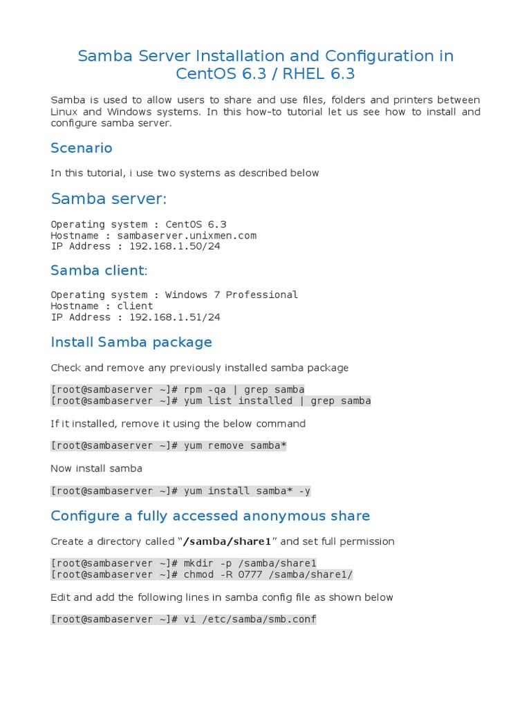 Samba Server Installation and Configuration in CentOS 6.3 | PDF ...