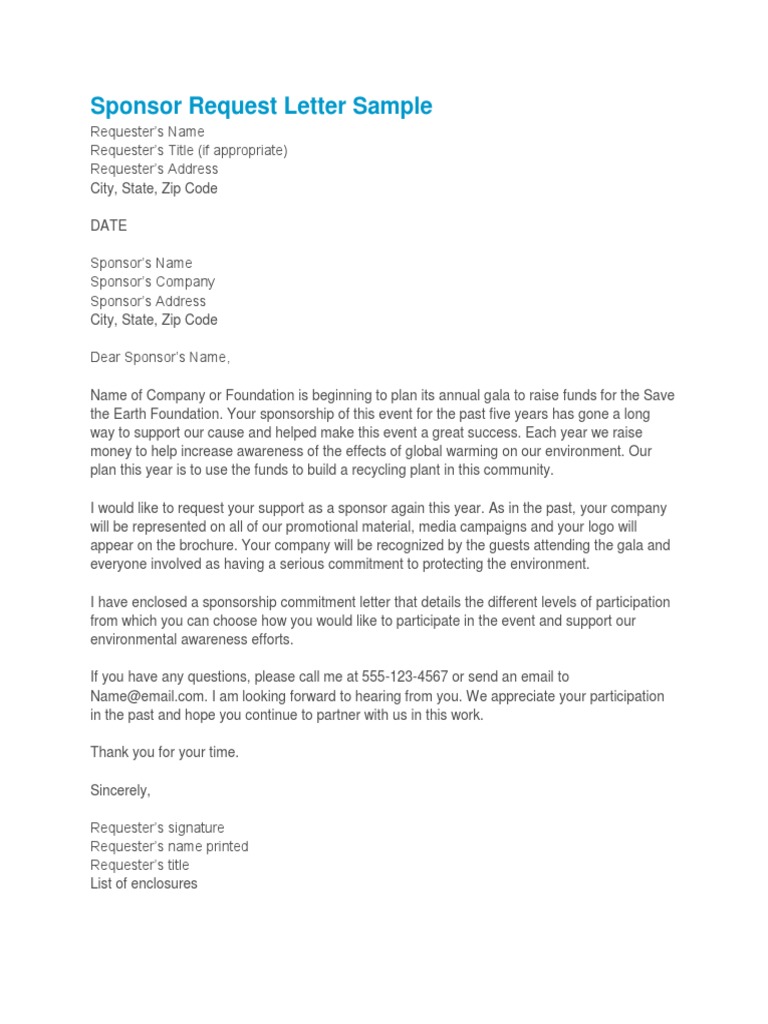 Sponsor Request Letter Sample Pdf