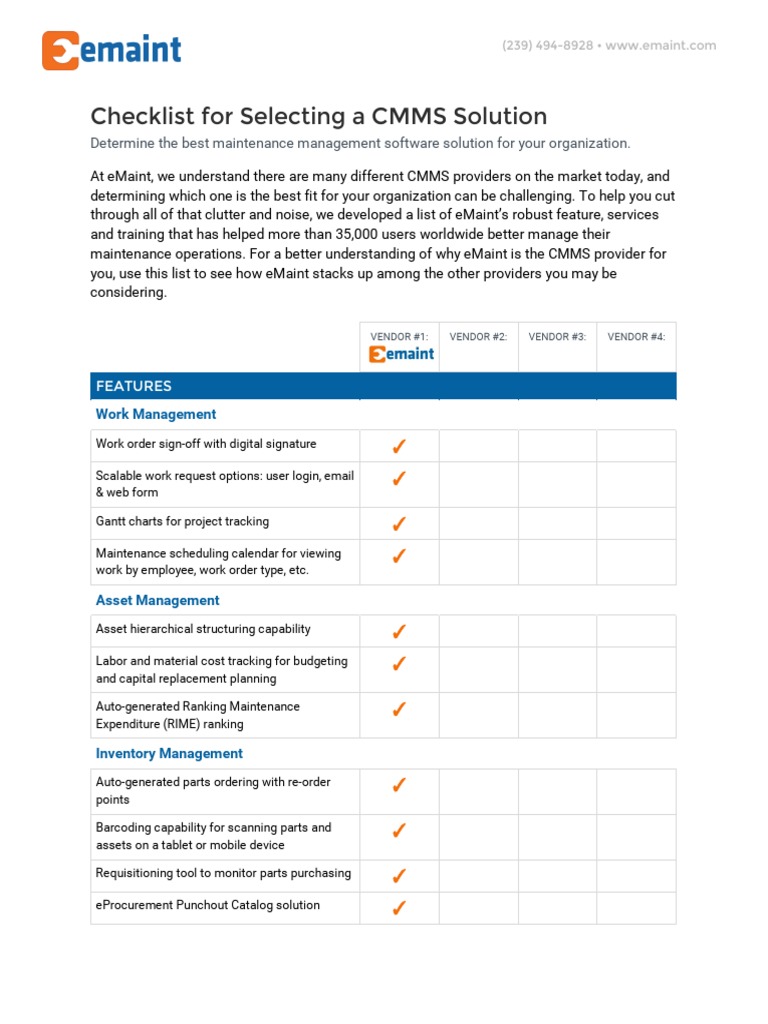 Checklist For Selecting A CMMS Solution PDF | PDF | Information ...