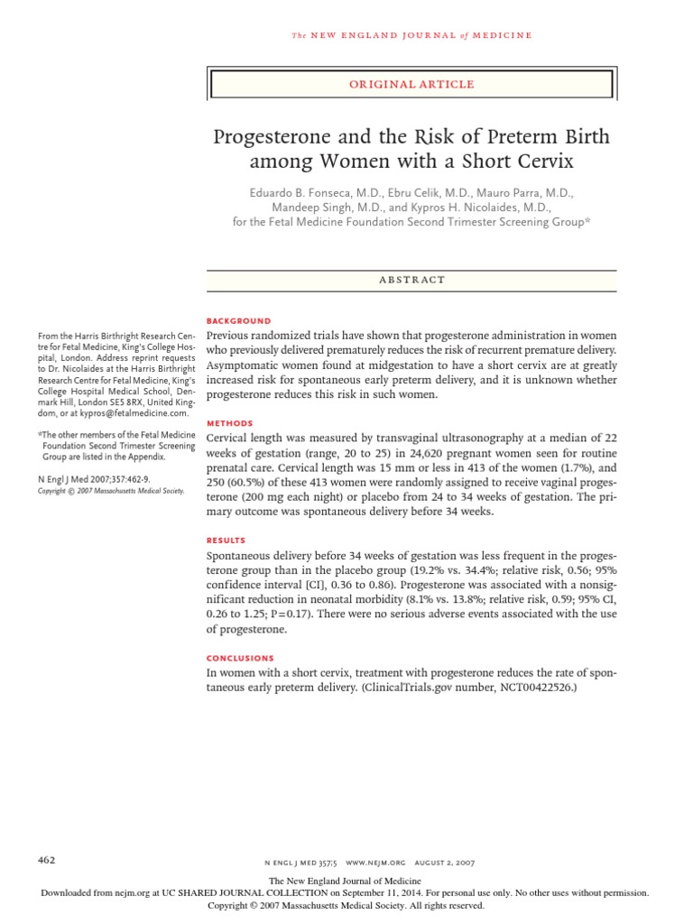 Progesterone and The Risk of Preterm Birth Among Women With A Short