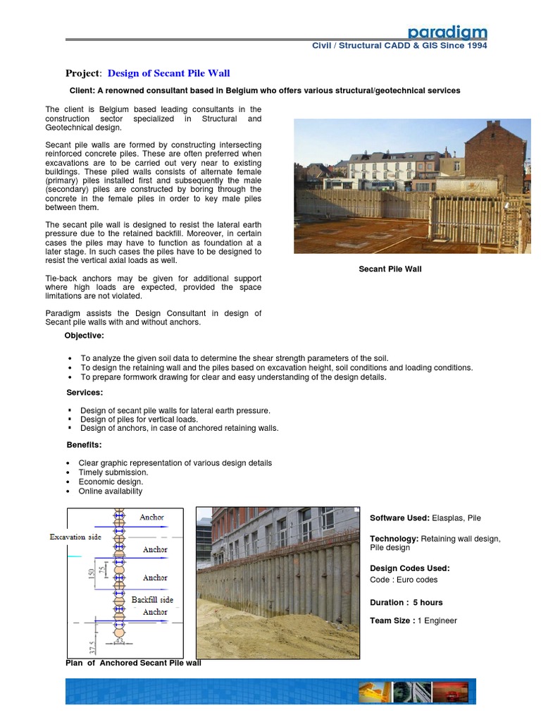 Secant Pile Wall Design Overview | PDF | Deep Foundation | Geotechnical ...