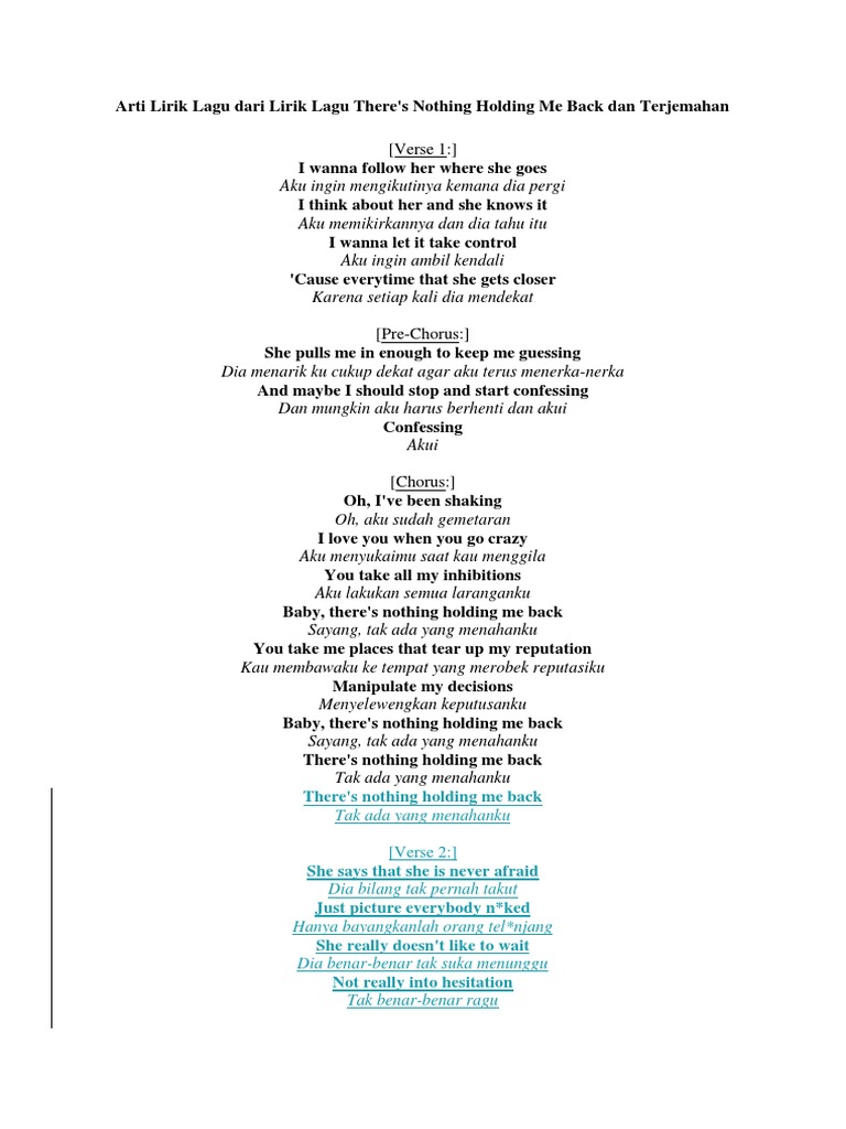 Lirik Lagu Theres Nothing Holding Me Back