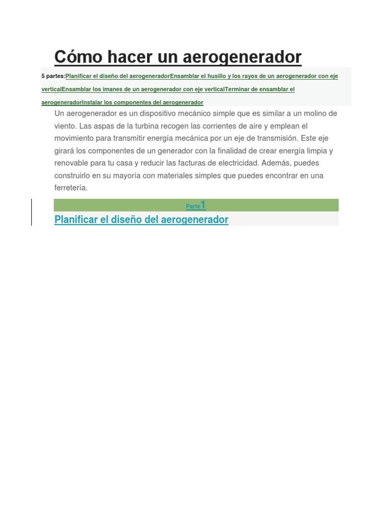 Cómo construir un aerogenerador casero | PDF | Turbina eólica ...