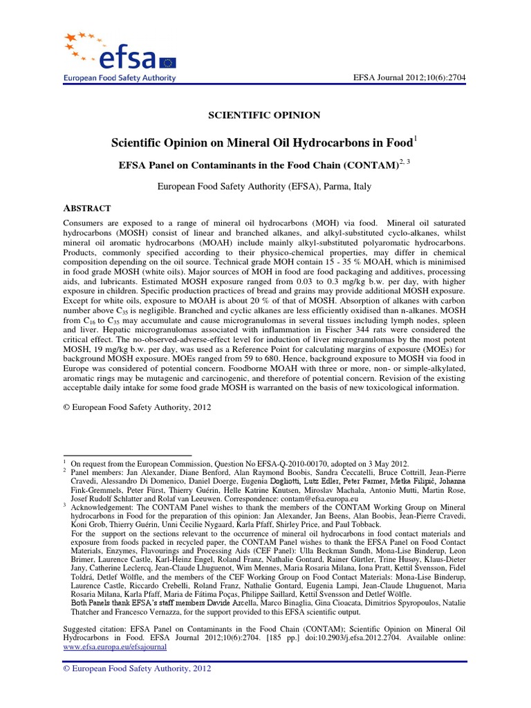 Scientific Opinion On Mineral Oil Hydrocarbons in Food