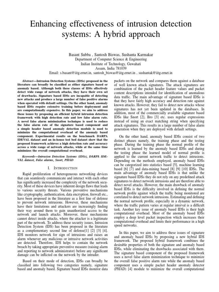 Hybrid Intrusion Detection System Enhancement | PDF | Computer Network ...