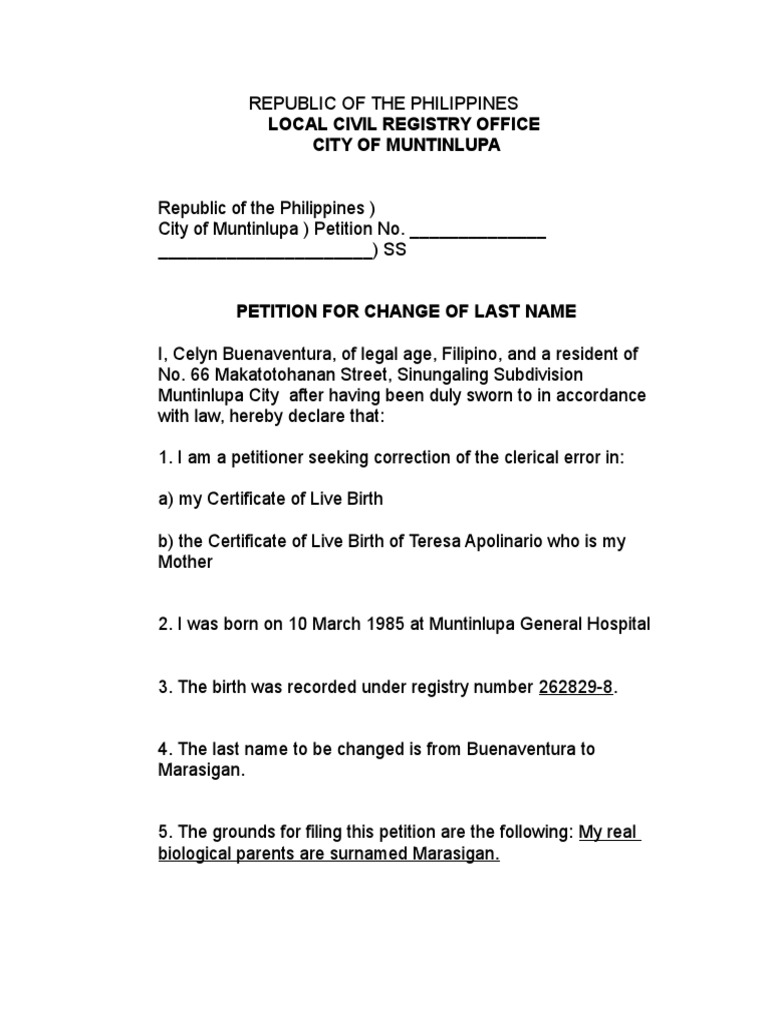 Petition For Change of Last Name  PDF