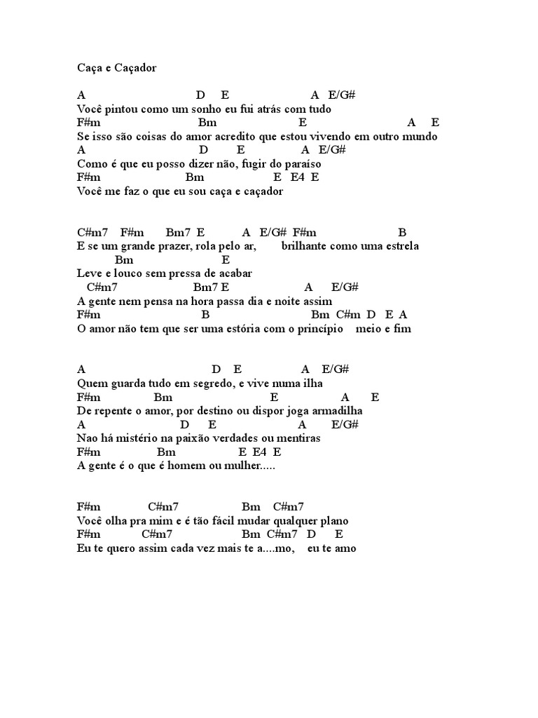 Caça e Caçador: Letra e Cifras | PDF