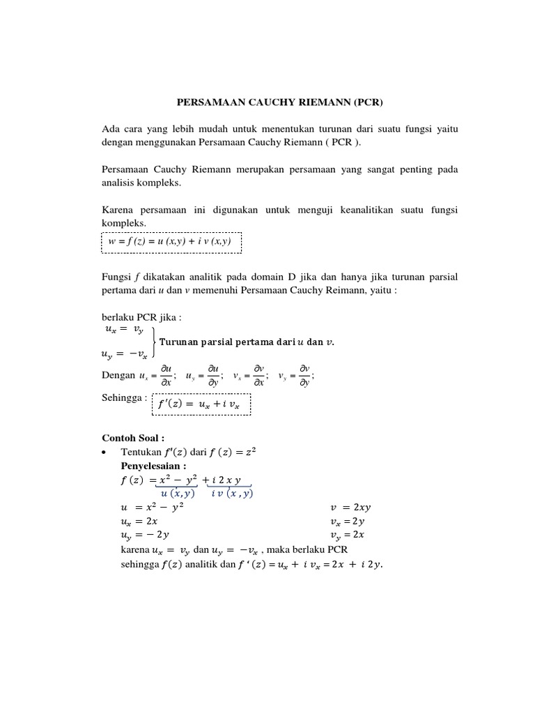 Persamaan Cauchy Riemann Pcr