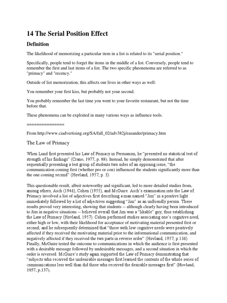 Understanding the Serial Position Effect | PDF | Scientific Theories ...