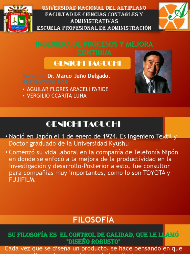 Genichi Taguchi Función de pérdida Calidad (Negocios)