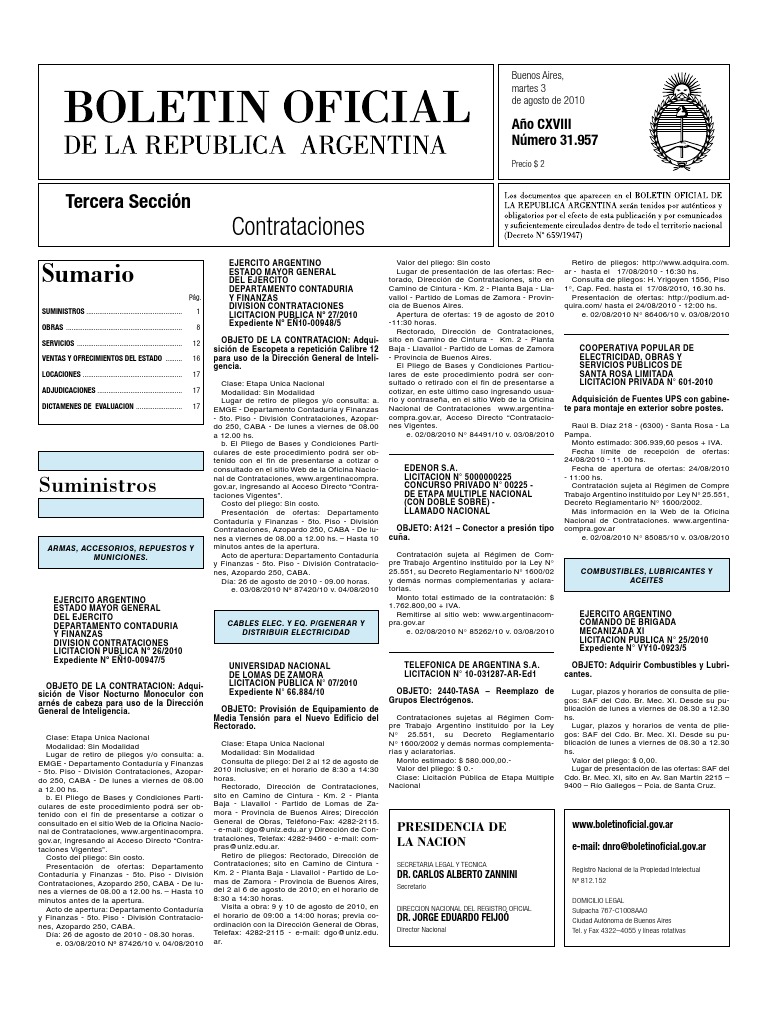 Boletín Oficial de la República Argentina 2010-08-04 - Tercera Sección