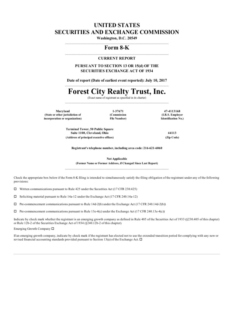 Forest City Realty Trust Investor Presentation July 10, 2017, 8K To SEC