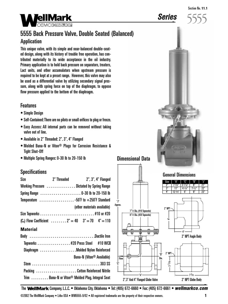 5555 Back Pressure Valve, Double Seated (Balanced) Series PDF