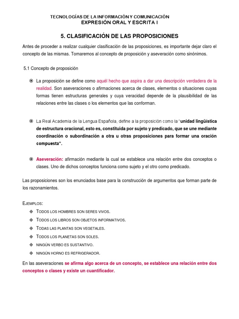 Clasificación y Concepto de Proposiciones | PDF | Proposición | Concepto