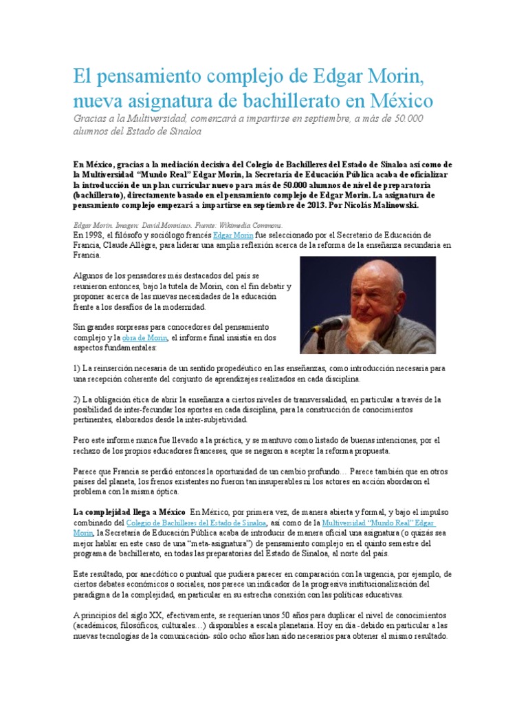 El Pensamiento Complejo de Edgar Morin | PDF | Complejidad | Paradigma