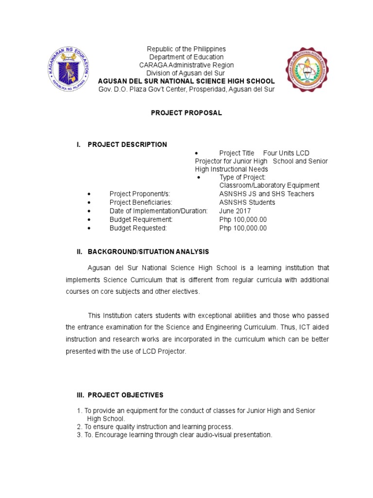 LCD Projector Proposal for ASNSHS | PDF | Curriculum | Educational ...
