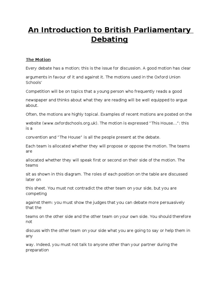 An Introduction To British Parliamentary Debating Pdf