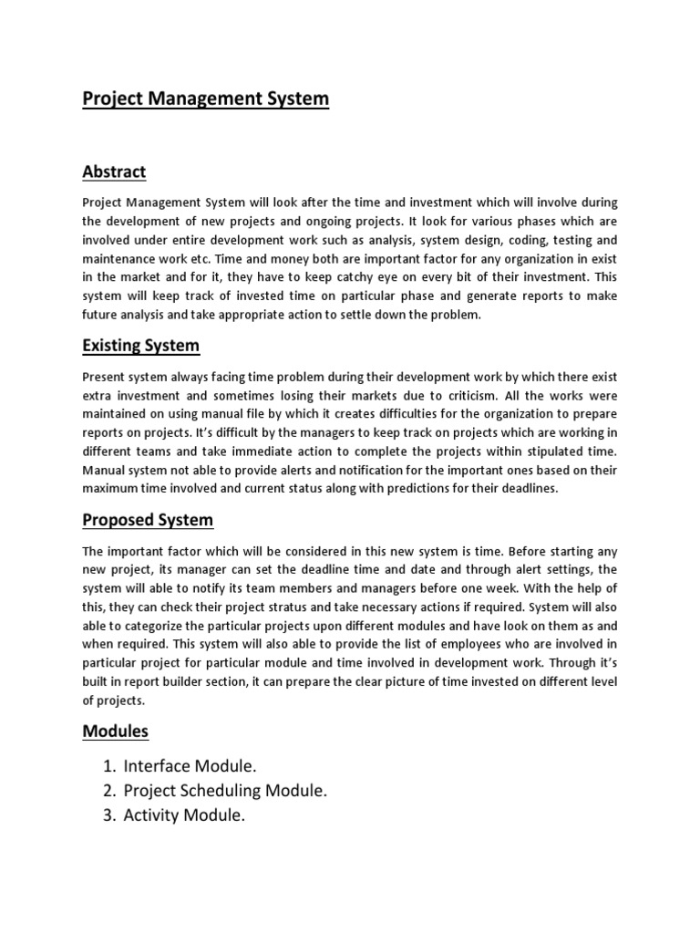 Project Management System Abstract | Interface (Computing) | Project ...