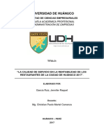 La Calidad de Servicio en La Rentabilidad de Los Restaurantes de La Ciudad de Huanuco 2017