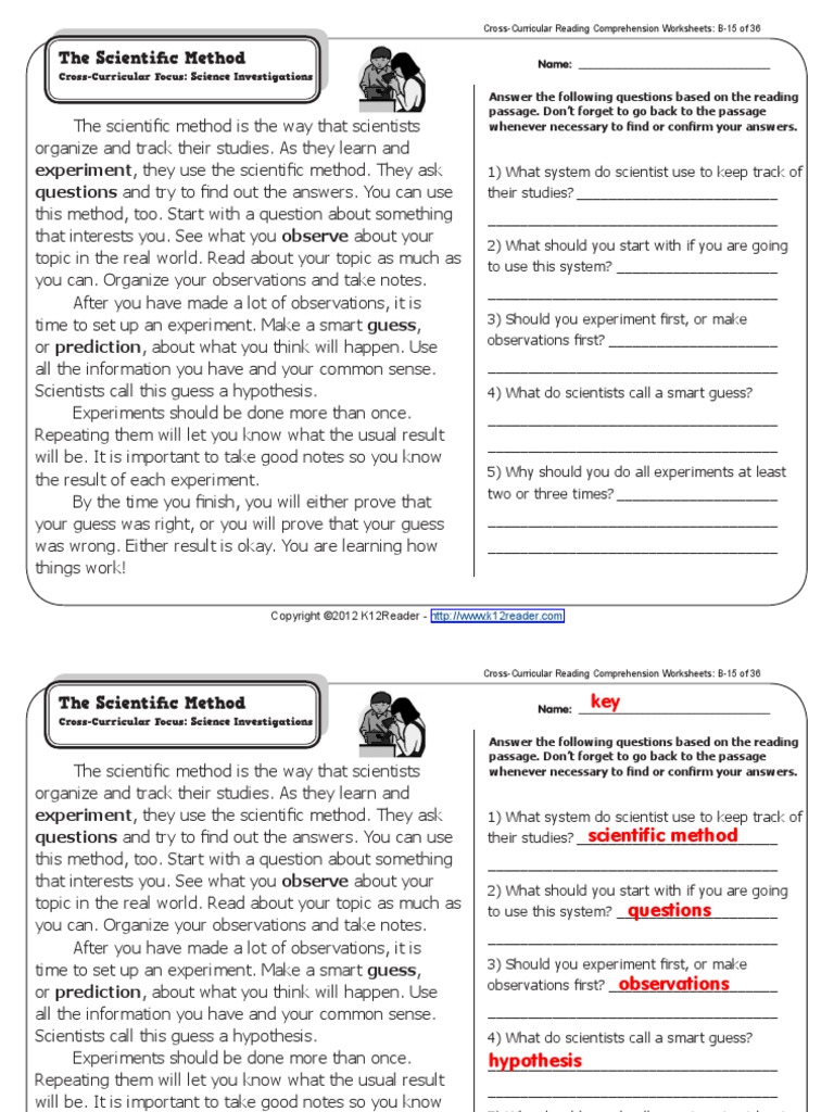 Worksheets Cross-curricular Reading Comprehension Worksheets worksheets cross curricular reading comprehension gr2 wk15 scientific method experiment observation