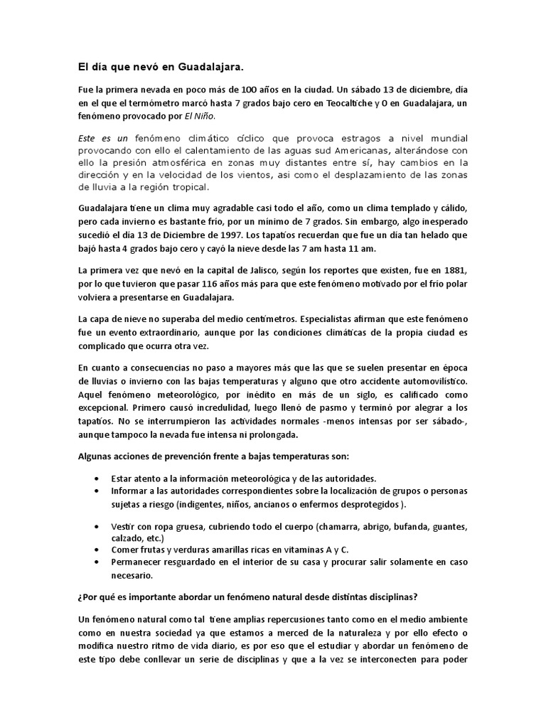 El Día Que Nevó en Guadalajara PDF Nieve Clima