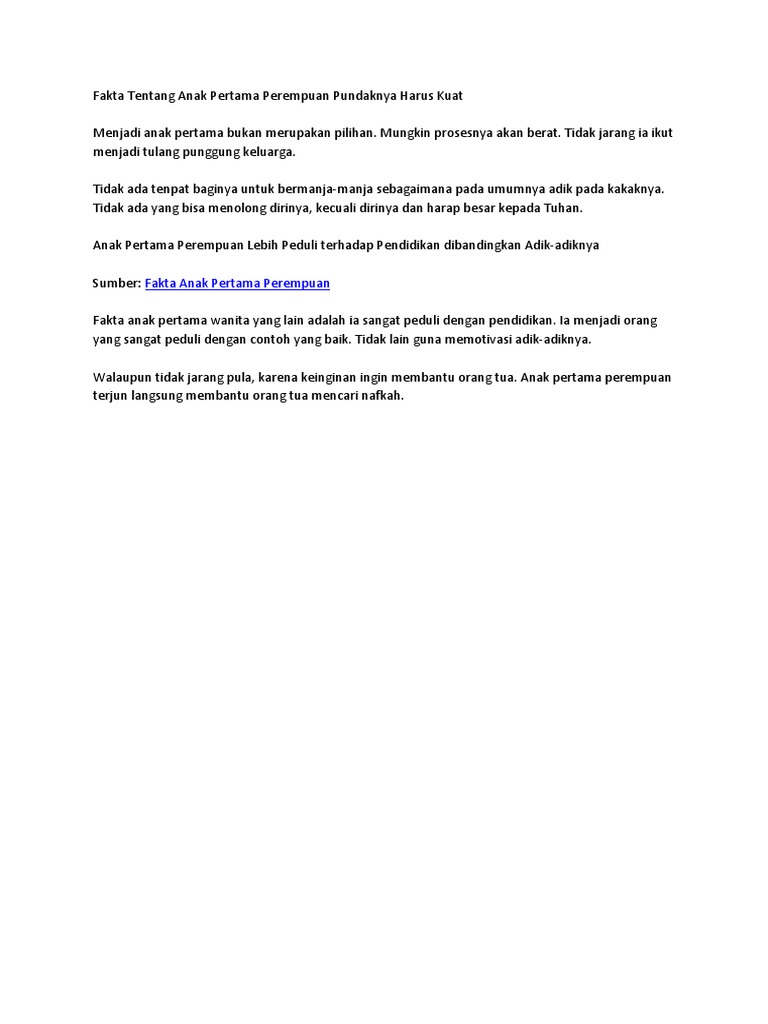 Fakta Tentang Anak Pertama Perempuan Pundaknya Harus Kuat Pdf