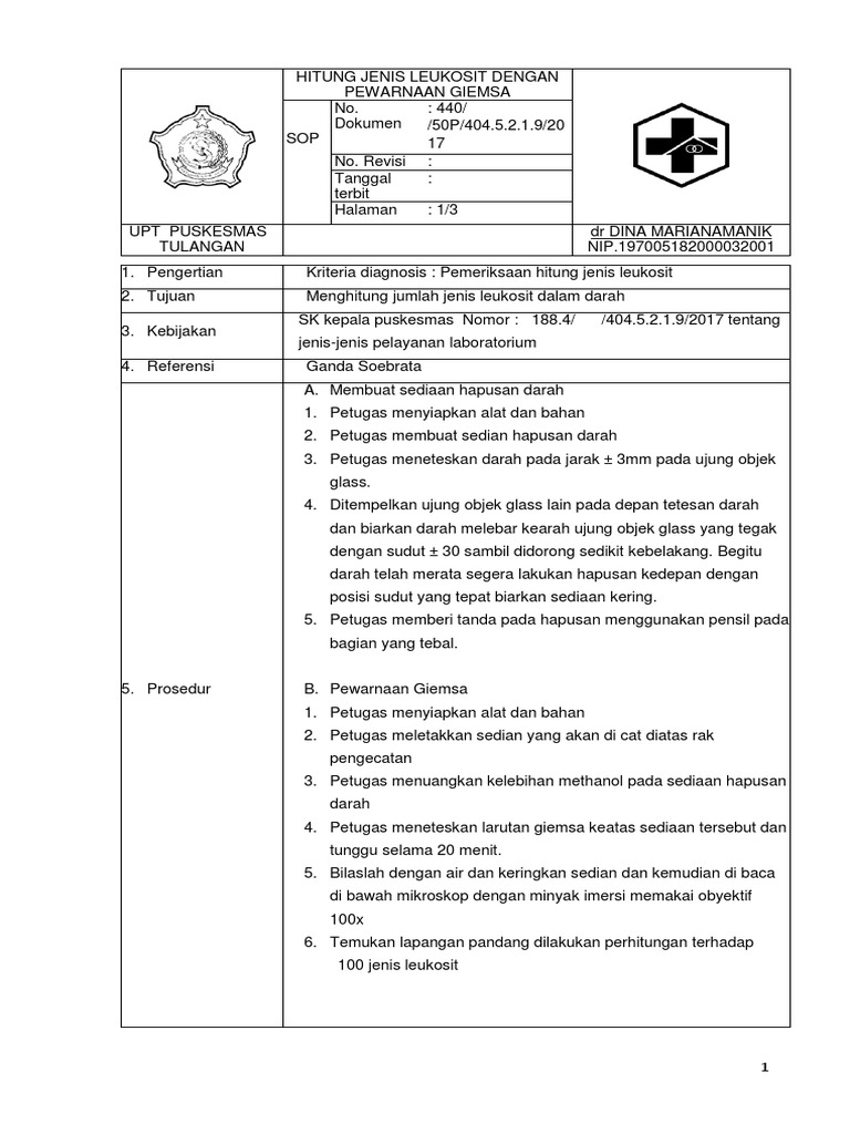 Sop 8 1 1 1 Hitung Jenis Leukosit Dengan Pewarnaan Giemsa
