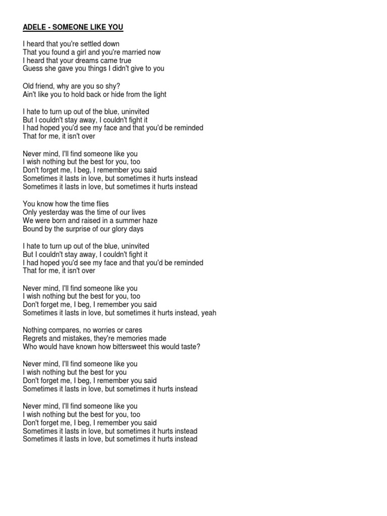 Adele Someone Like You Pdf Love Leisure