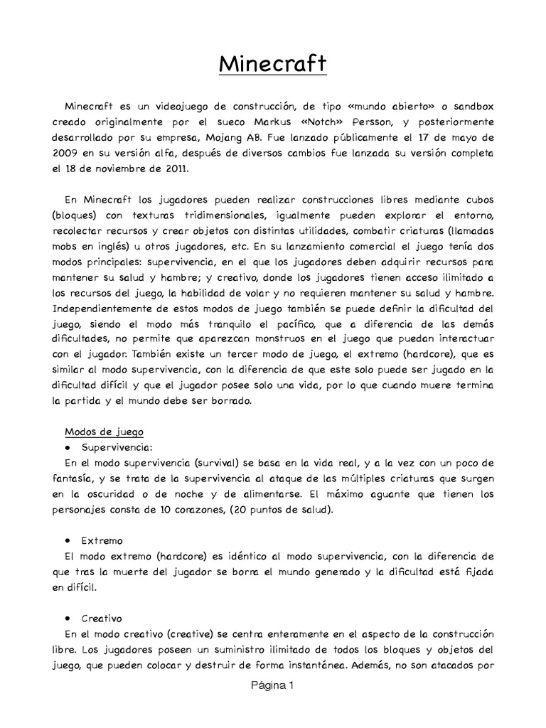 Técnicas de Estudio Minecraft | PDF | Minecraft | Videojuegos