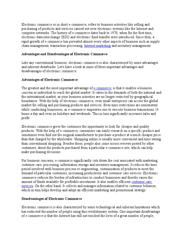 Advantages and Disadvantages of E-Commerce | PDF | E Commerce | World ...