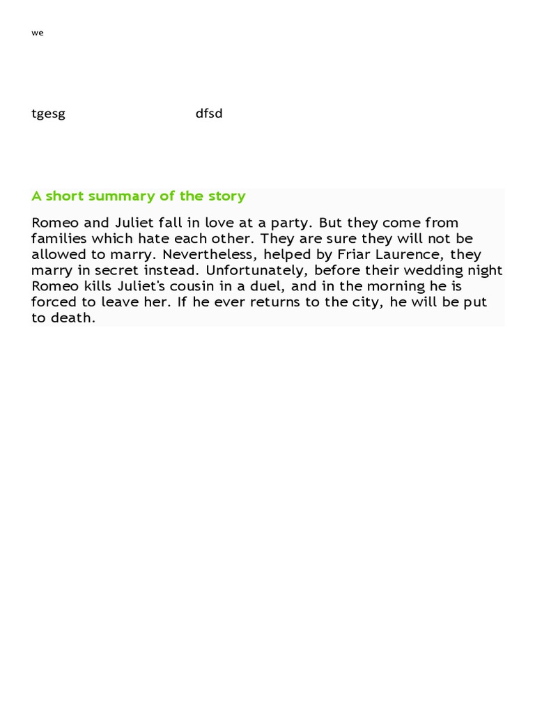 A Short Summary of The Story | PDF
